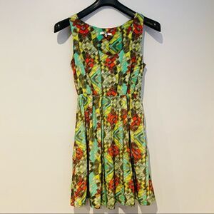 BB Dakota Green Watercolor Print Sleeveless Dress w/Pockets Size Small